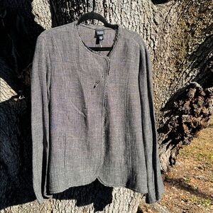 NWOT Eileen Fisher XL linen cotton dark gray jacket with safety pin closure.XL